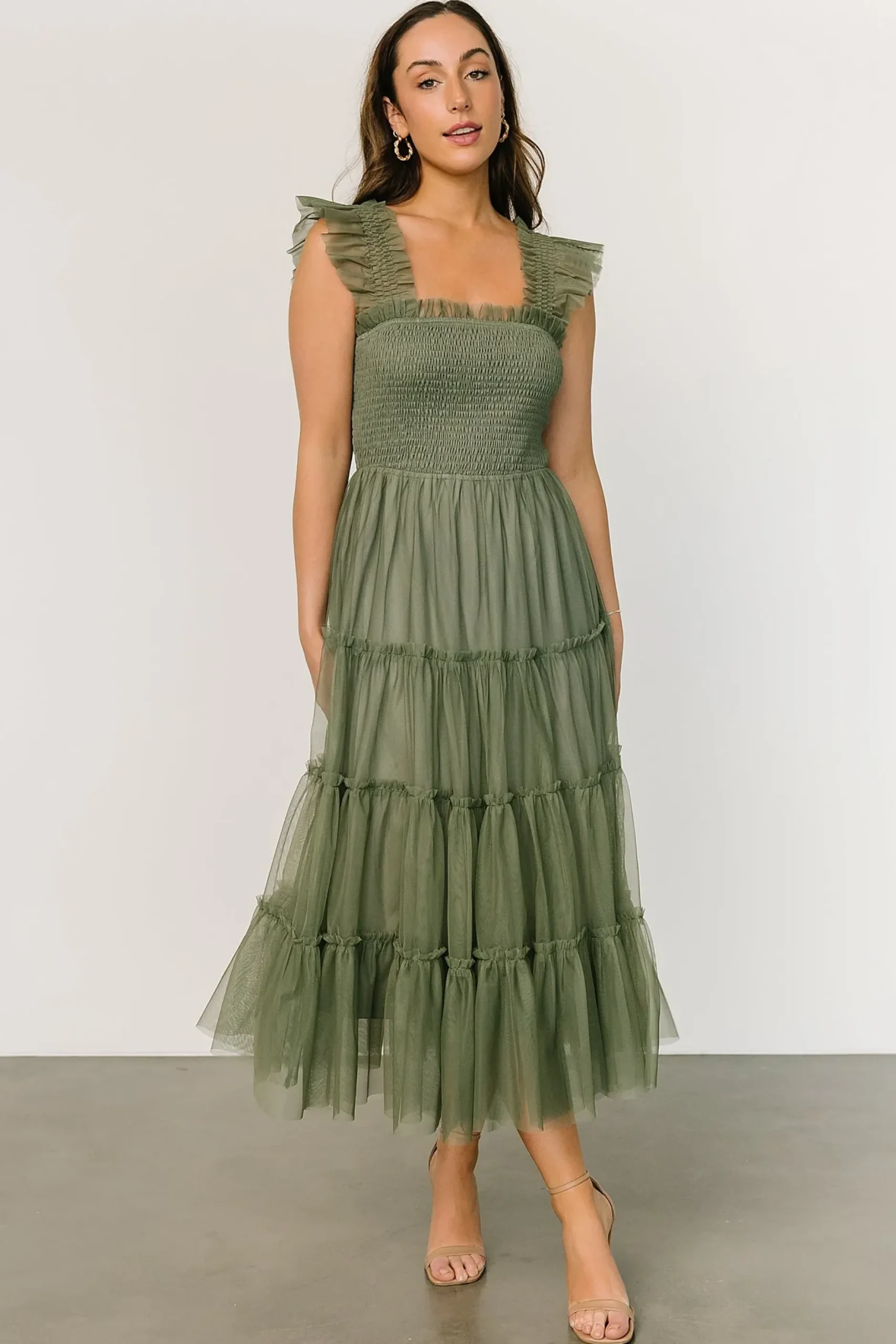 Baltic Born DRESSES|midi dresses|Emma Smocked Tulle Dress | Sage
