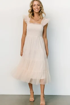 Baltic Born DRESSES|midi dresses|Emma Smocked Tulle Dress | Beige