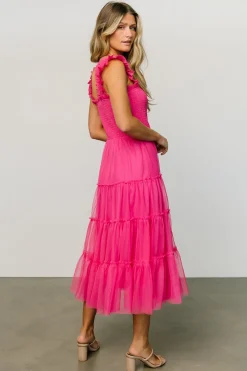 Baltic Born DRESSES|midi dresses|Emma Smocked Tulle Dress | Hot Pink