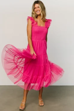 Baltic Born DRESSES|midi dresses|Emma Smocked Tulle Dress | Hot Pink
