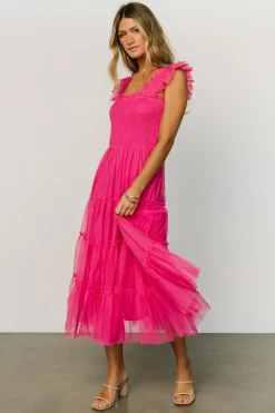 Baltic Born DRESSES|midi dresses|Emma Smocked Tulle Dress | Hot Pink