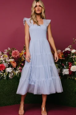 Baltic Born DRESSES|midi dresses|Emma Smocked Tulle Dress | Light Blue