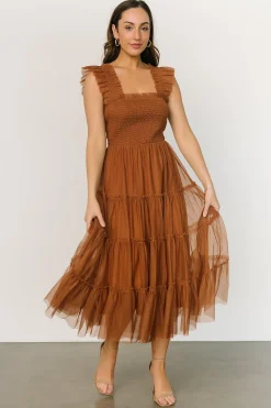 Baltic Born DRESSES|midi dresses|Emma Smocked Tulle Dress | Mocha