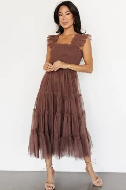 Baltic Born DRESSES|midi dresses|Emma Smocked Tulle Dress | Brown