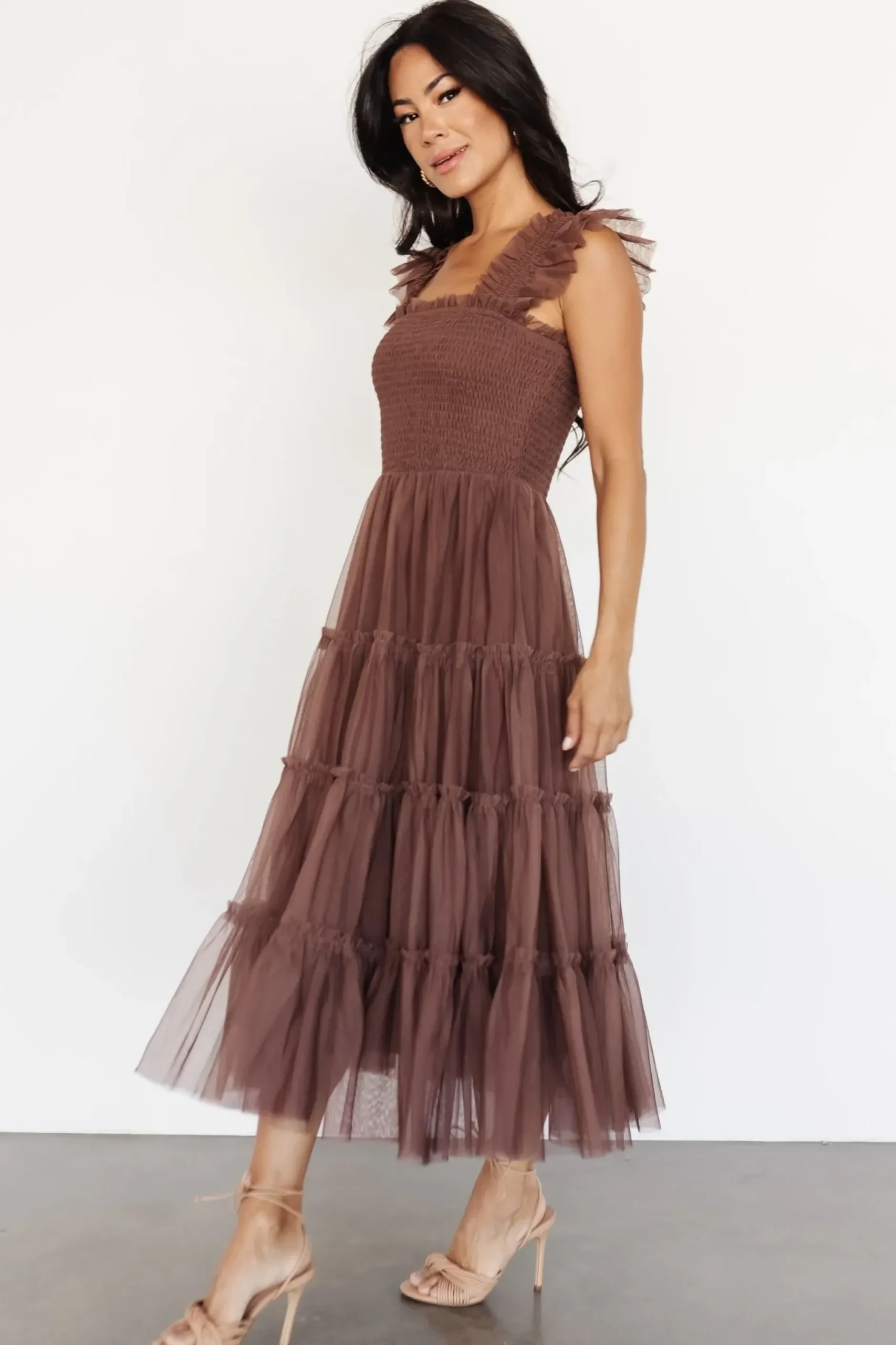 Baltic Born DRESSES|midi dresses|Emma Smocked Tulle Dress | Brown