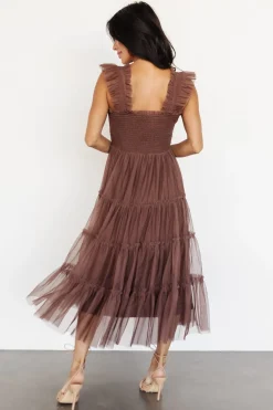 Baltic Born DRESSES|midi dresses|Emma Smocked Tulle Dress | Brown