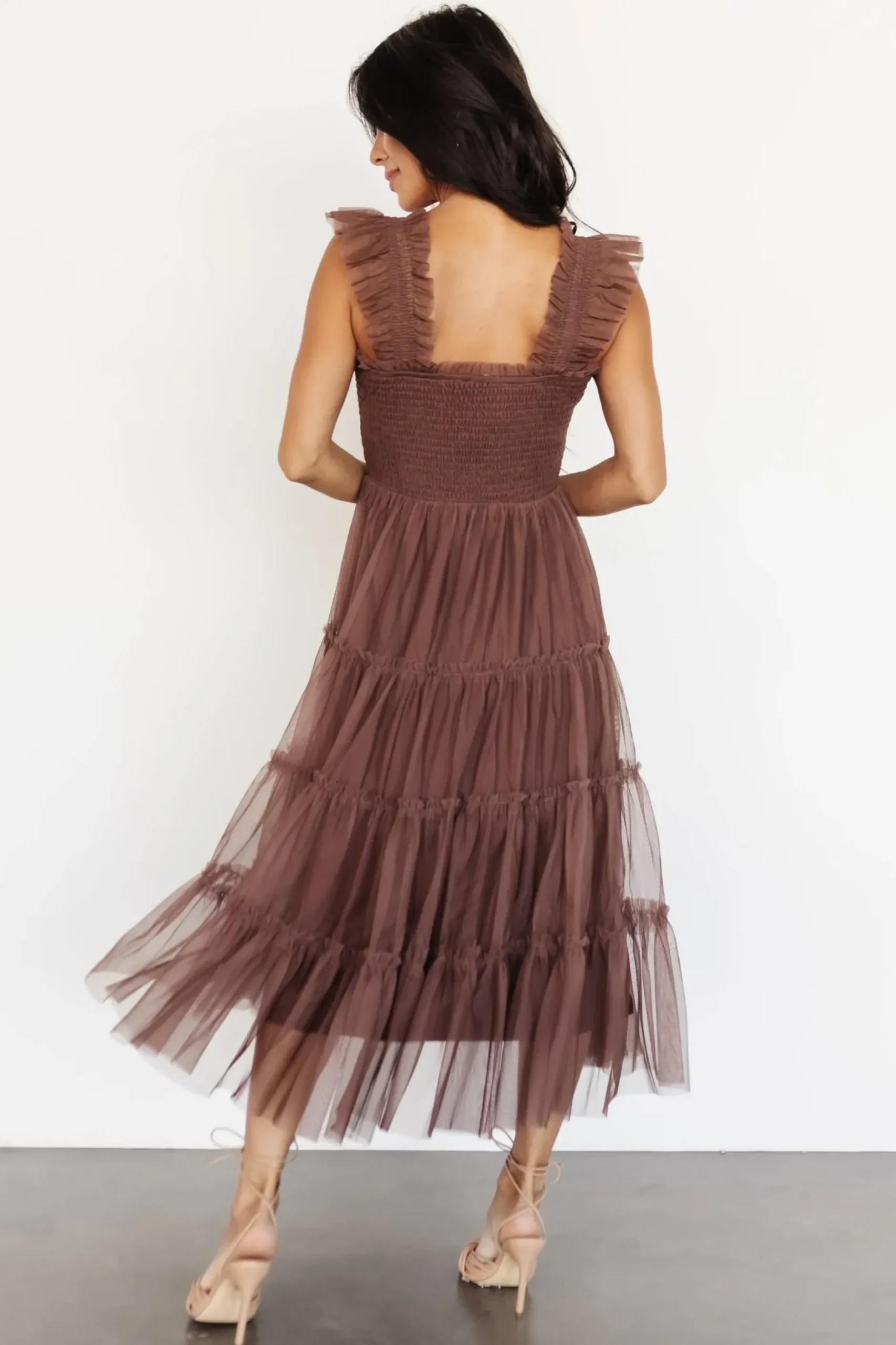 Baltic Born DRESSES|midi dresses|Emma Smocked Tulle Dress | Brown