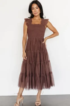 Baltic Born DRESSES|midi dresses|Emma Smocked Tulle Dress | Brown