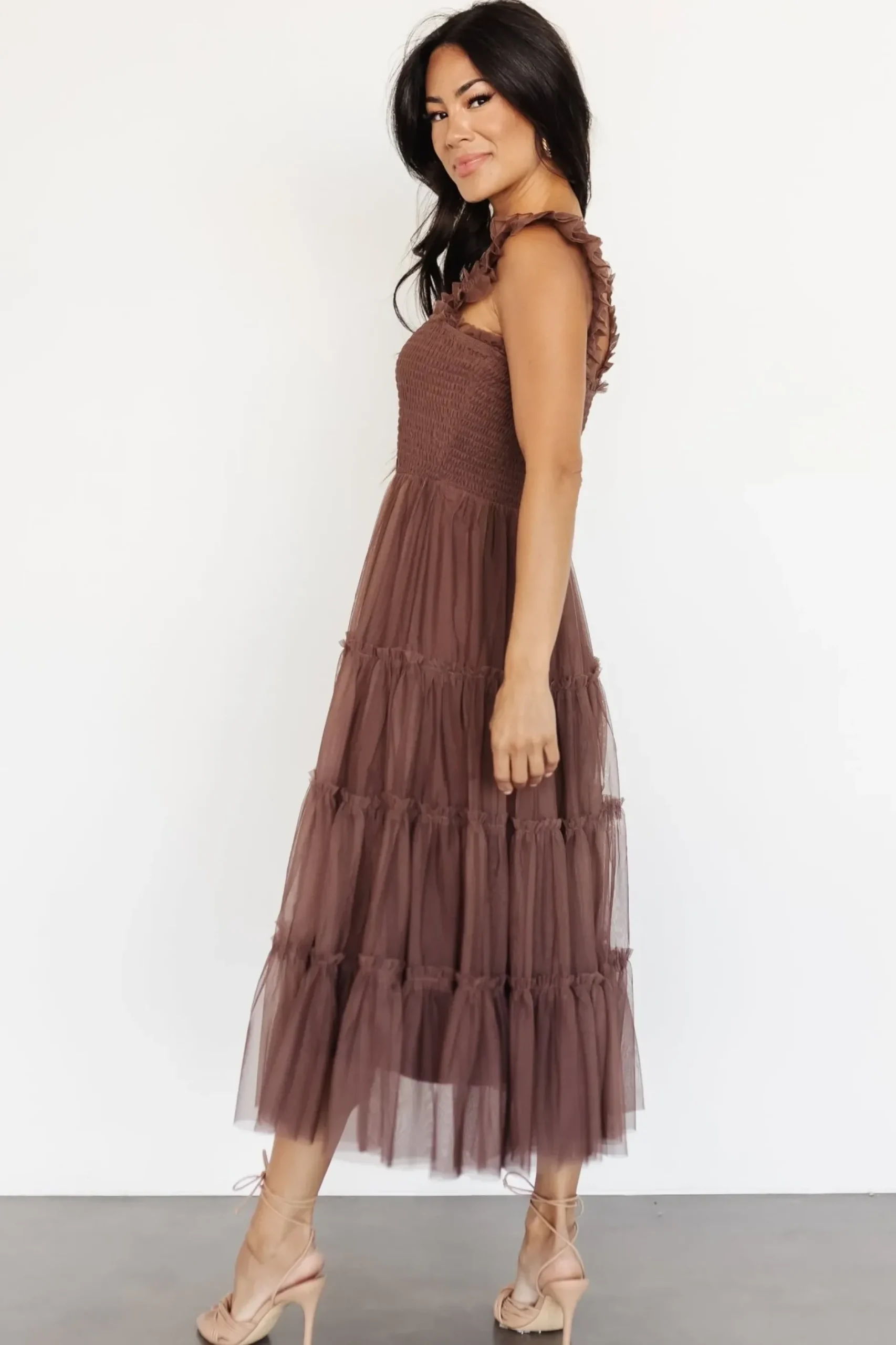 Baltic Born DRESSES|midi dresses|Emma Smocked Tulle Dress | Brown