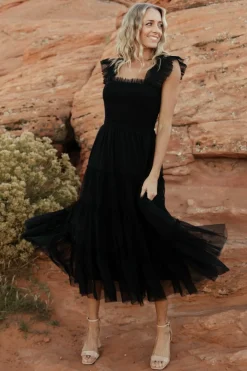 Baltic Born DRESSES|midi dresses|Emma Smocked Tulle Dress | Black