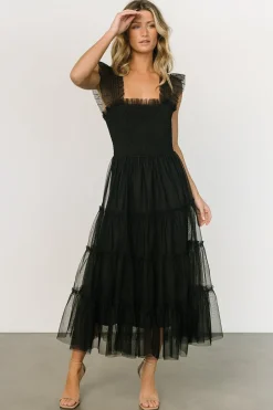 Baltic Born DRESSES|midi dresses|Emma Smocked Tulle Dress | Black