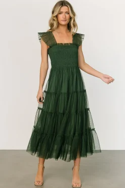 Baltic Born DRESSES|midi dresses|Emma Smocked Tulle Dress | Green