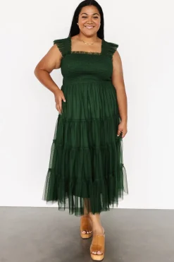 Baltic Born DRESSES|midi dresses|Emma Smocked Tulle Dress | Green