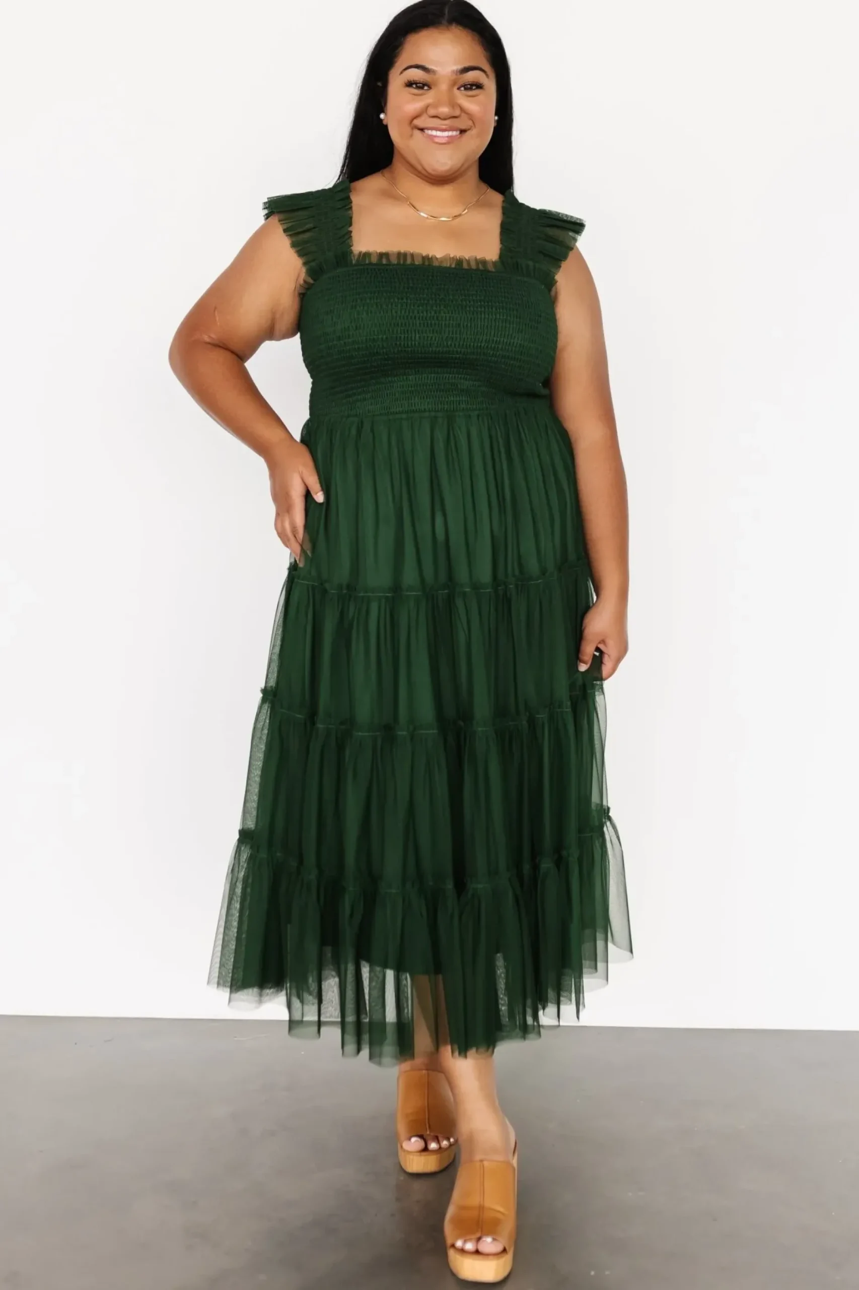 Baltic Born DRESSES|midi dresses|Emma Smocked Tulle Dress | Green