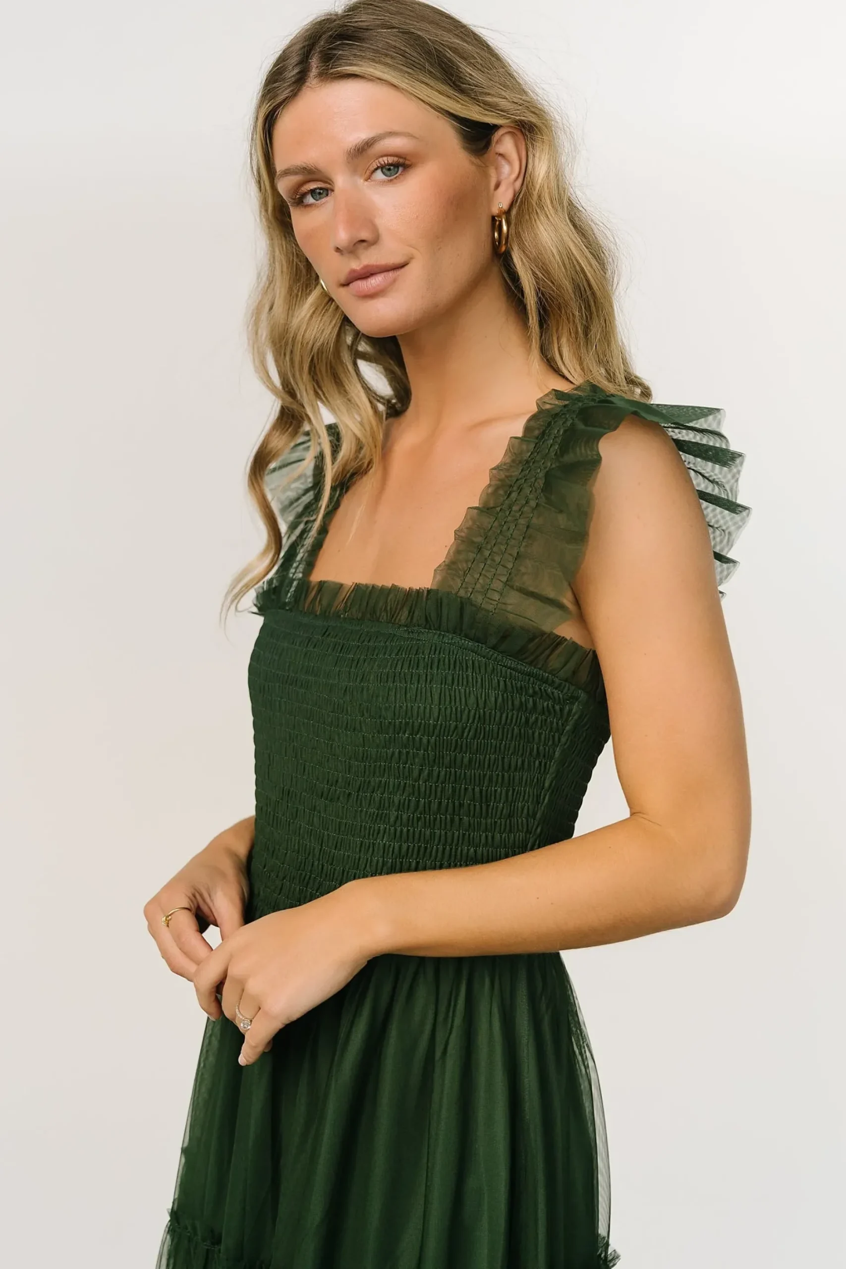 Baltic Born DRESSES|midi dresses|Emma Smocked Tulle Dress | Green
