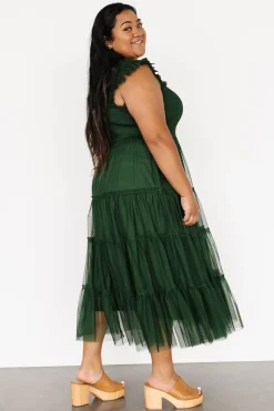 Baltic Born DRESSES|midi dresses|Emma Smocked Tulle Dress | Green