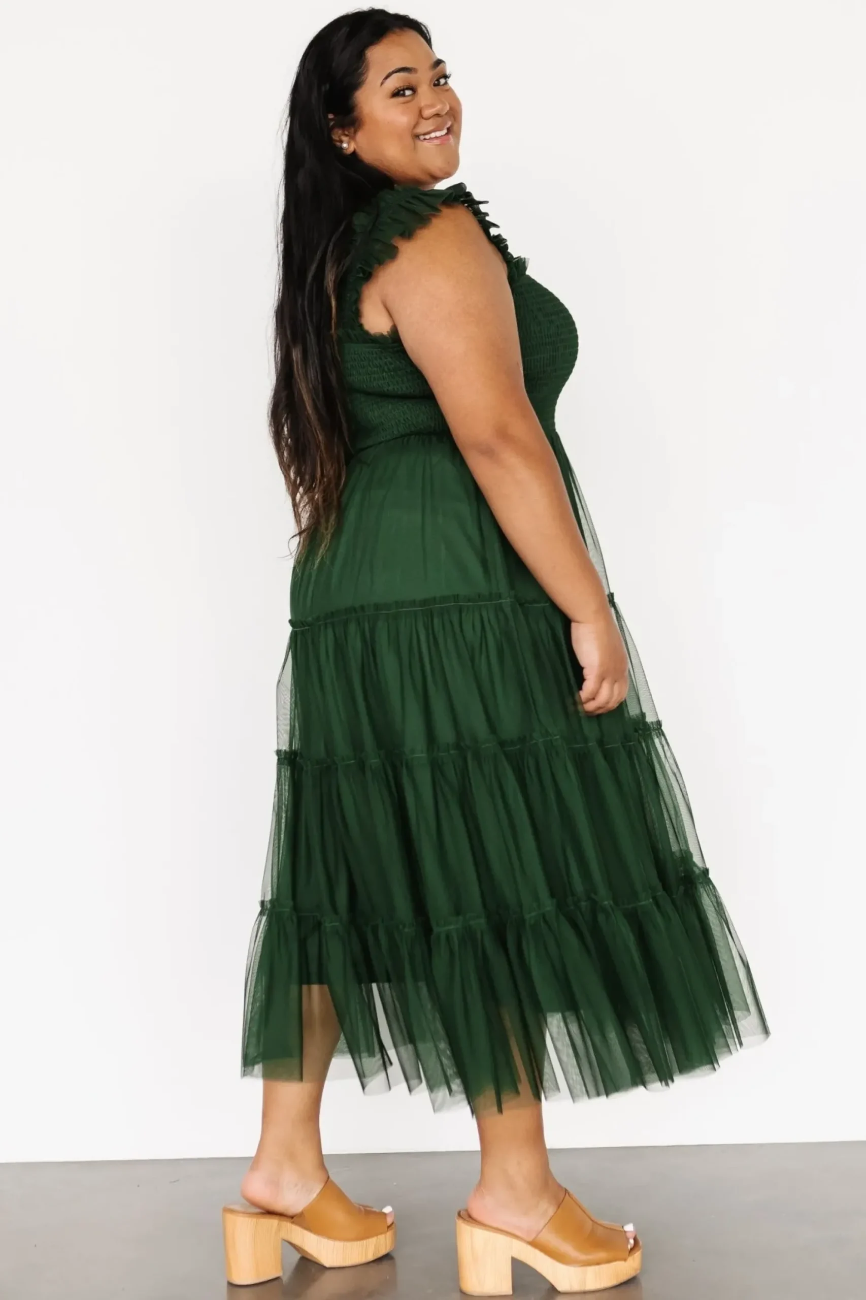 Baltic Born DRESSES|midi dresses|Emma Smocked Tulle Dress | Green
