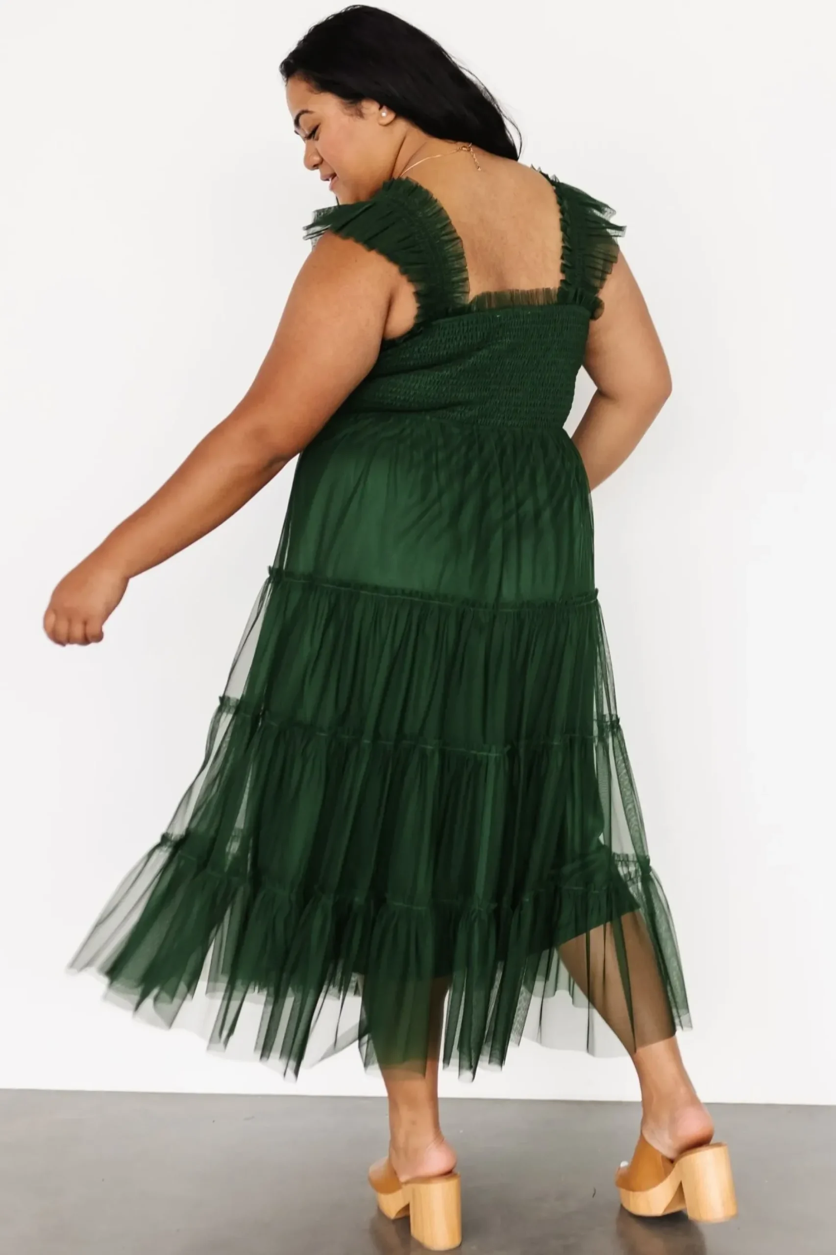 Baltic Born DRESSES|midi dresses|Emma Smocked Tulle Dress | Green