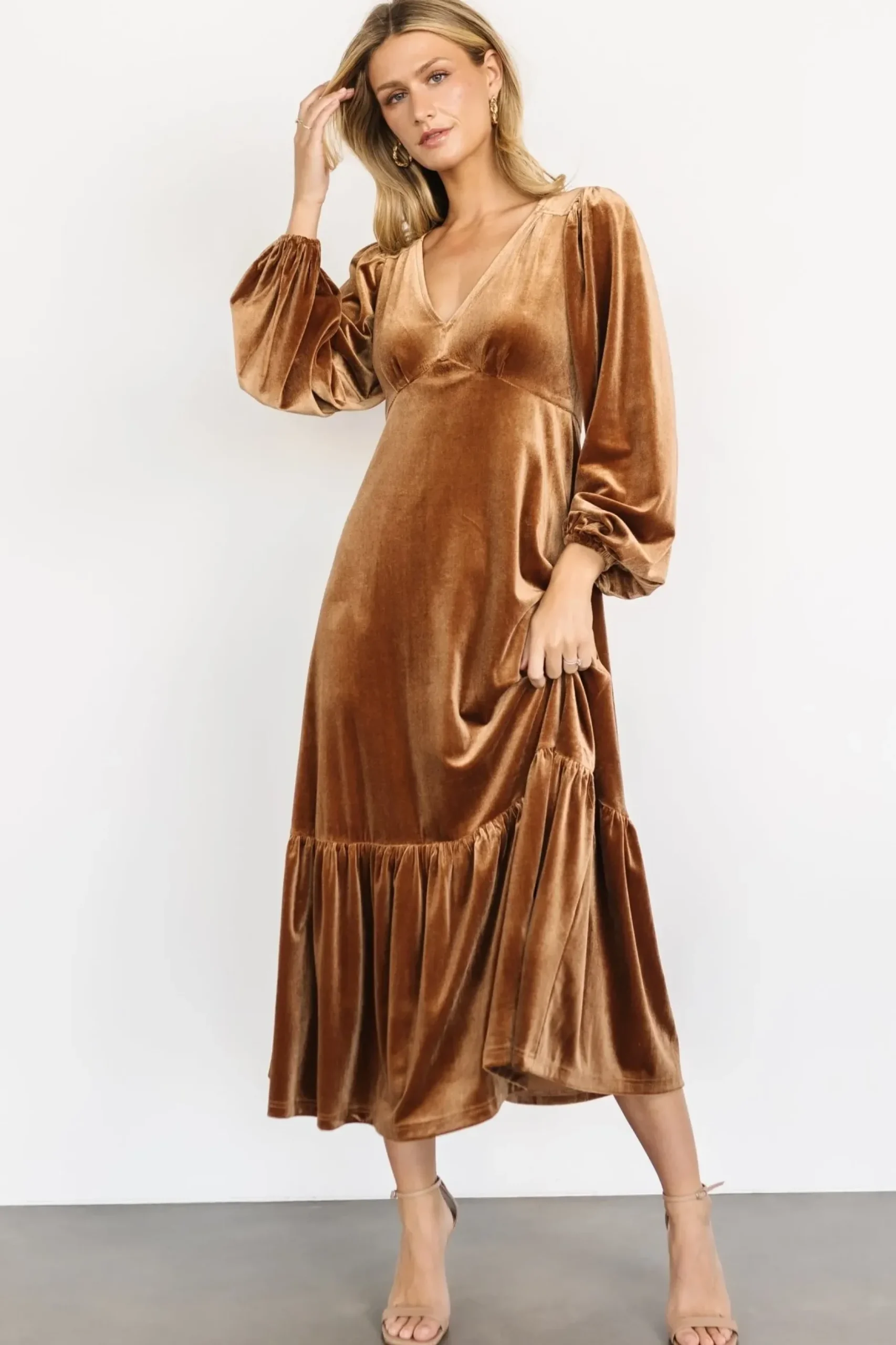 Baltic Born maxi dresses|WEDDING SUITE|Erika Velvet Maxi Dress | Caramel