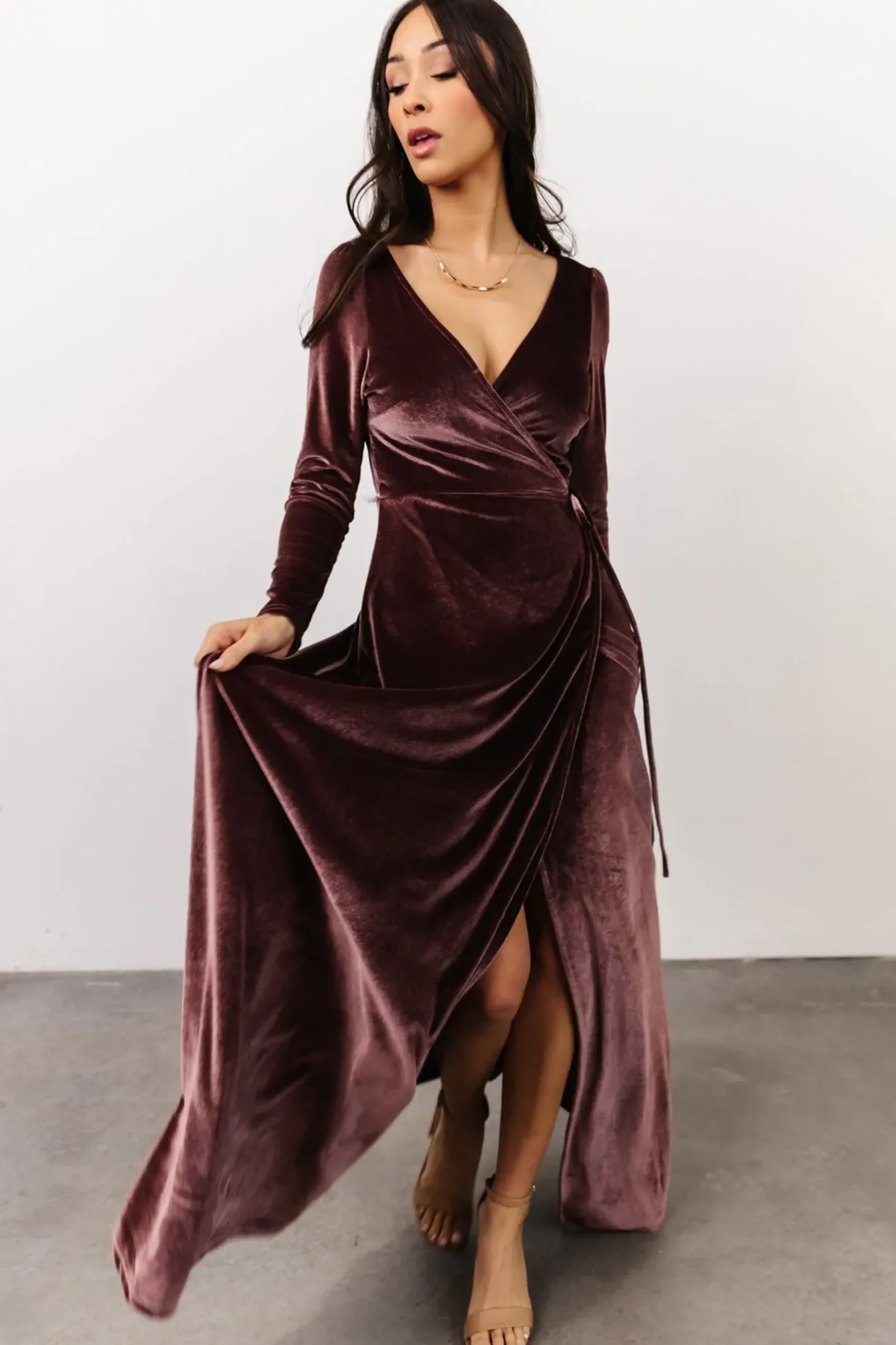 Baltic Born WINTER ESSENTIALS|SALE|Esmerelda Velvet Wrap Maxi Dress | Dusty Plum