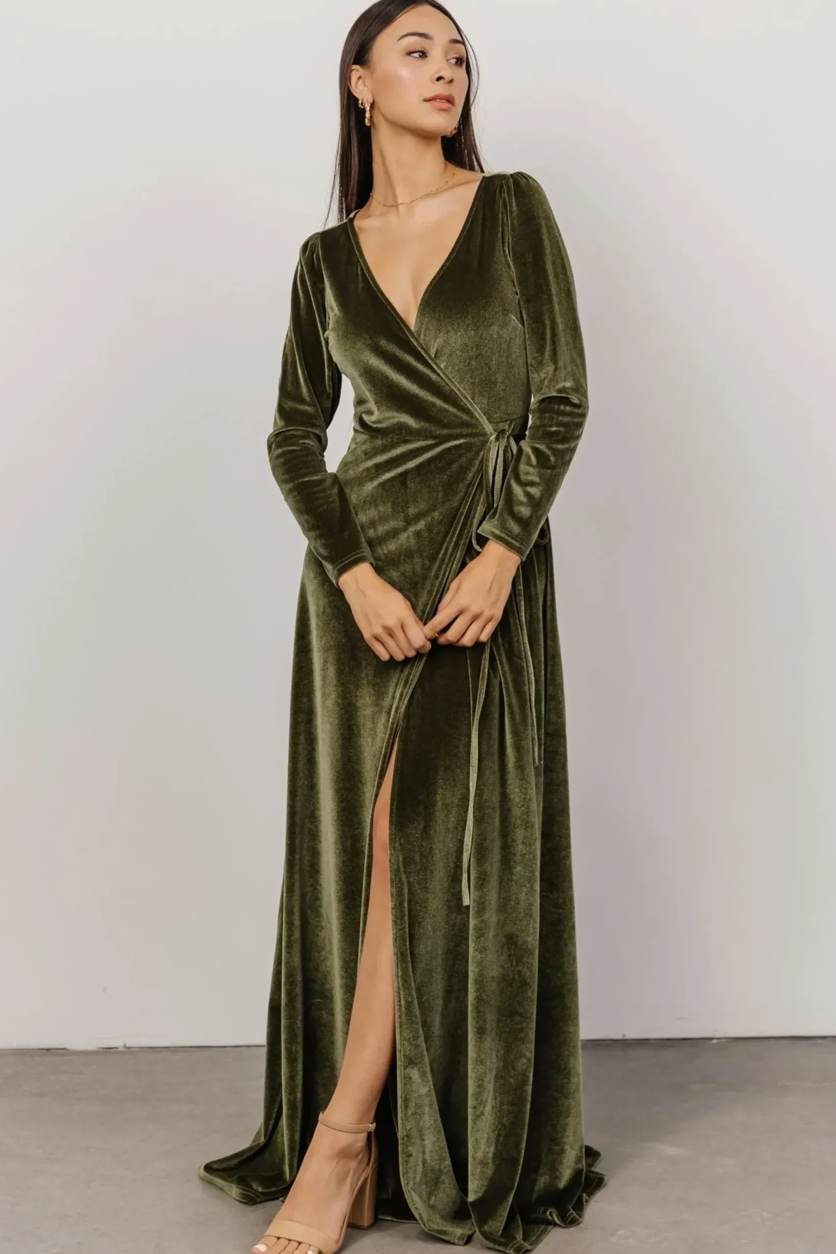 Baltic Born WINTER ESSENTIALS|SALE|Esmerelda Velvet Wrap Maxi Dress | Olive