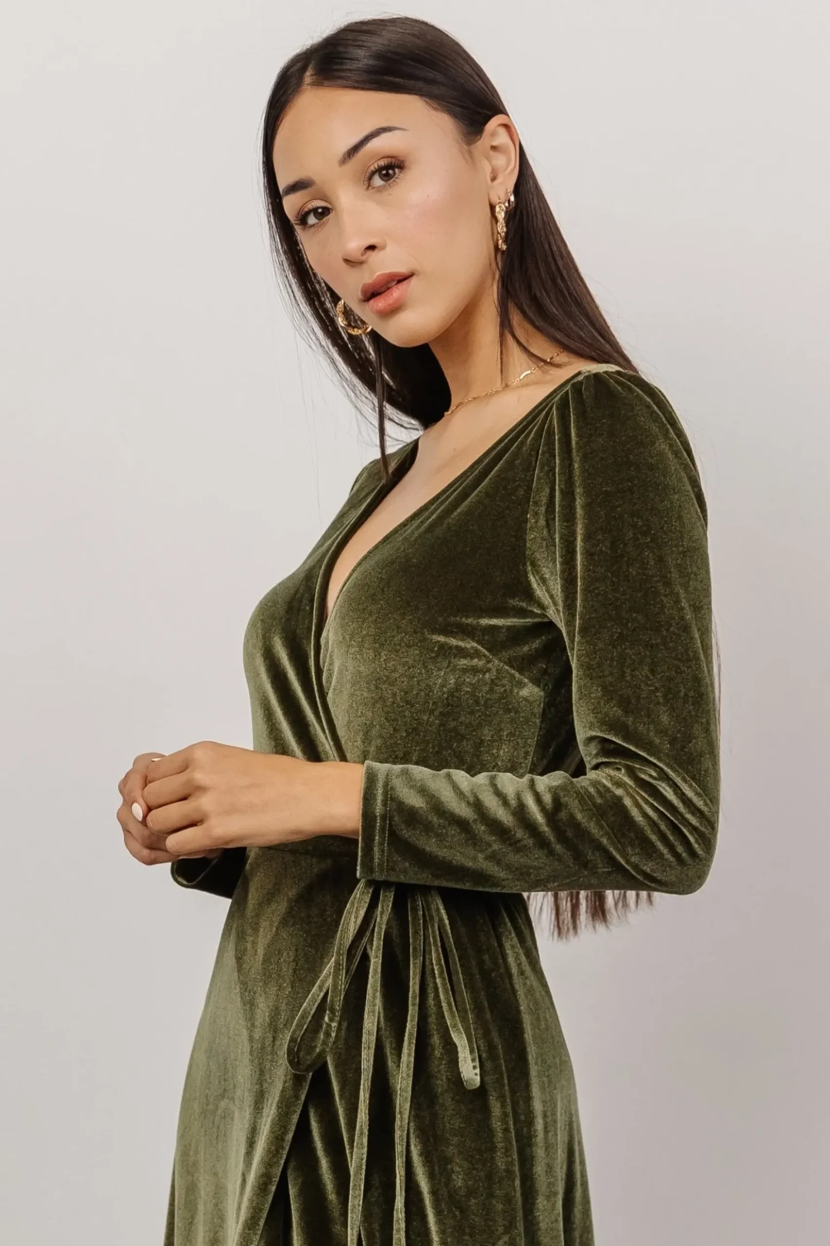 Baltic Born WINTER ESSENTIALS|SALE|Esmerelda Velvet Wrap Maxi Dress | Olive