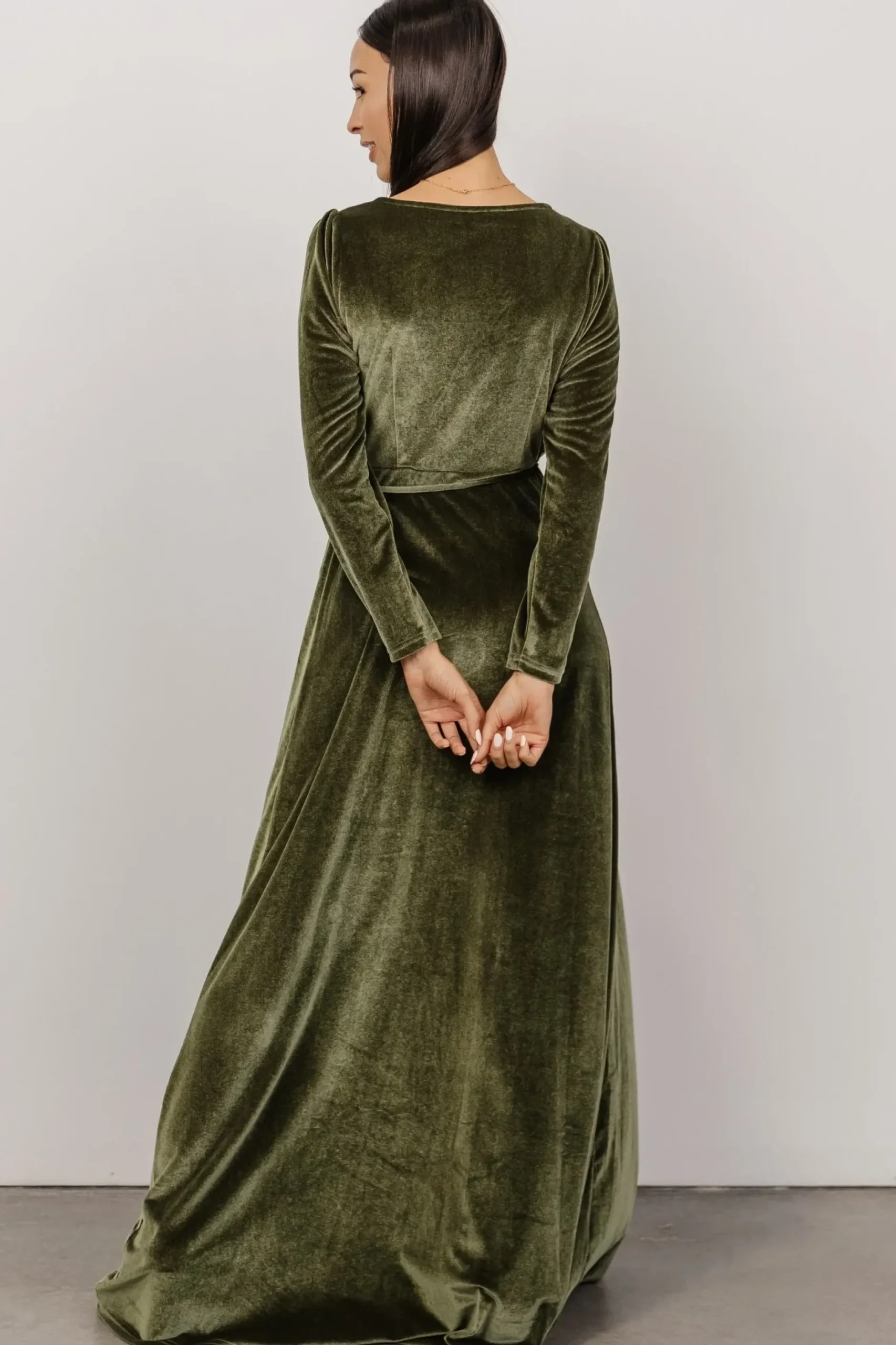 Baltic Born WINTER ESSENTIALS|SALE|Esmerelda Velvet Wrap Maxi Dress | Olive