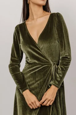 Baltic Born WINTER ESSENTIALS|SALE|Esmerelda Velvet Wrap Maxi Dress | Olive