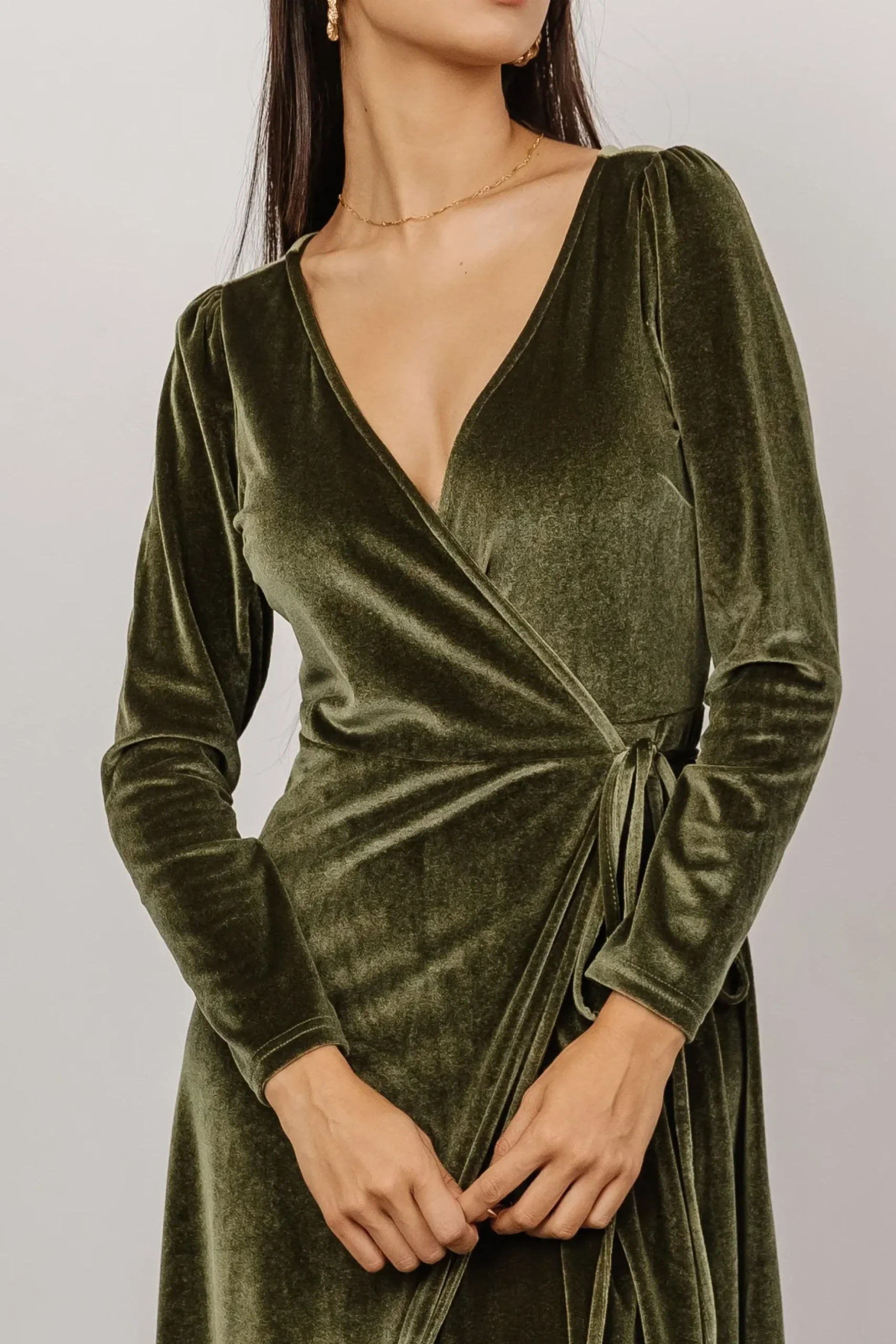 Baltic Born WINTER ESSENTIALS|SALE|Esmerelda Velvet Wrap Maxi Dress | Olive