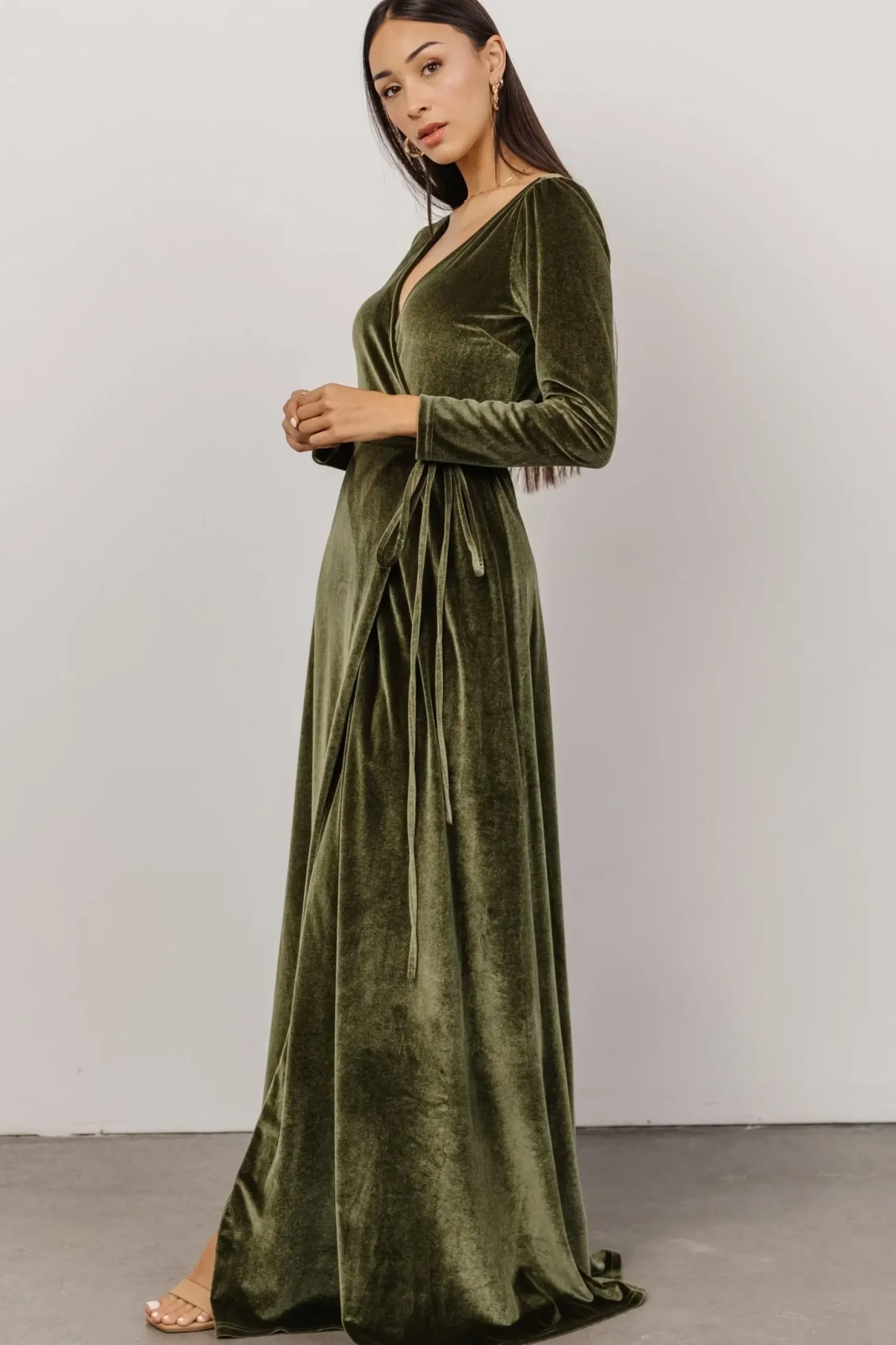 Baltic Born WINTER ESSENTIALS|SALE|Esmerelda Velvet Wrap Maxi Dress | Olive