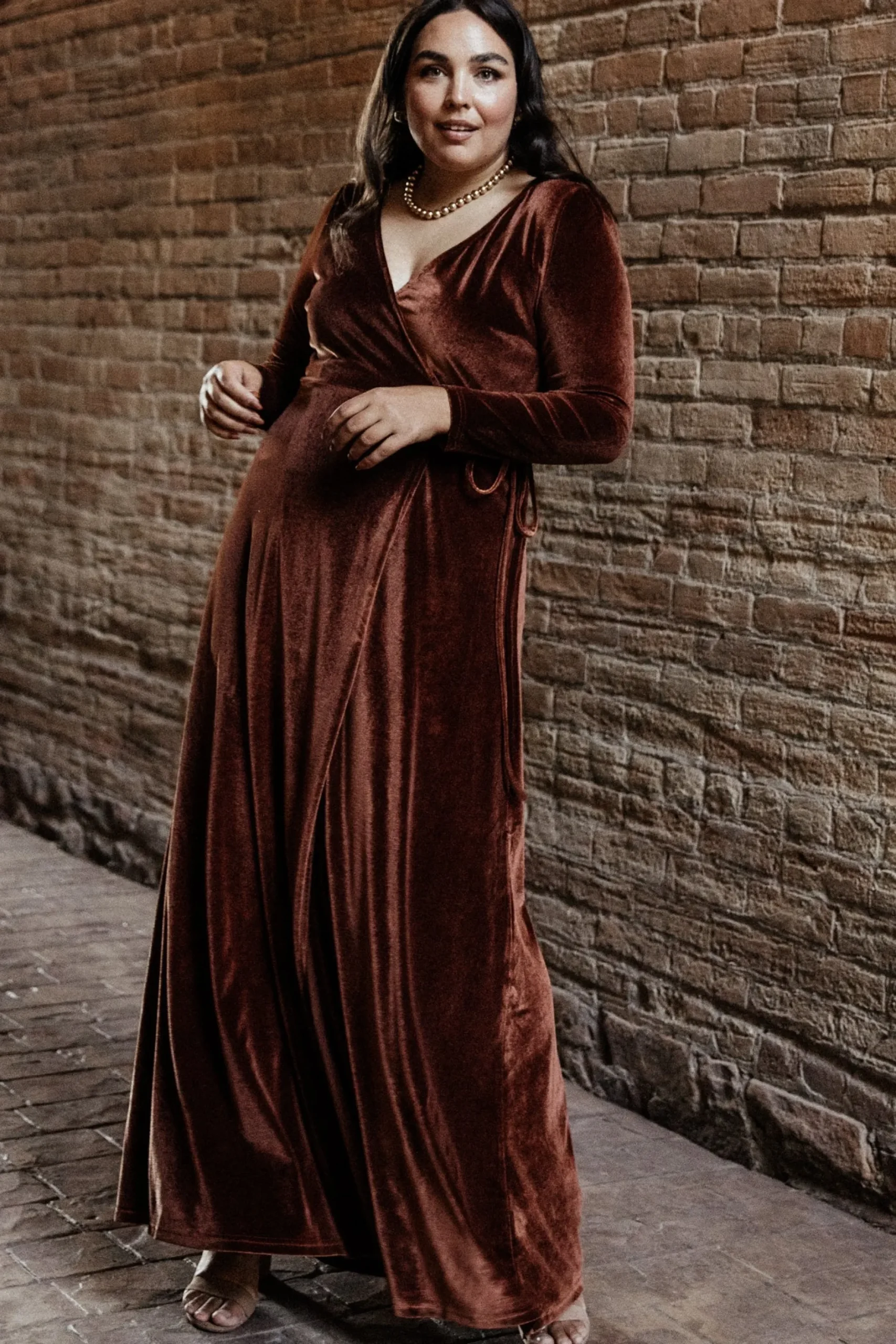 Baltic Born bump friendly|WINTER ESSENTIALS|Esmerelda Velvet Wrap Maxi Dress | Bronze