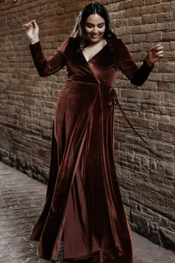 Baltic Born bump friendly|WINTER ESSENTIALS|Esmerelda Velvet Wrap Maxi Dress | Bronze