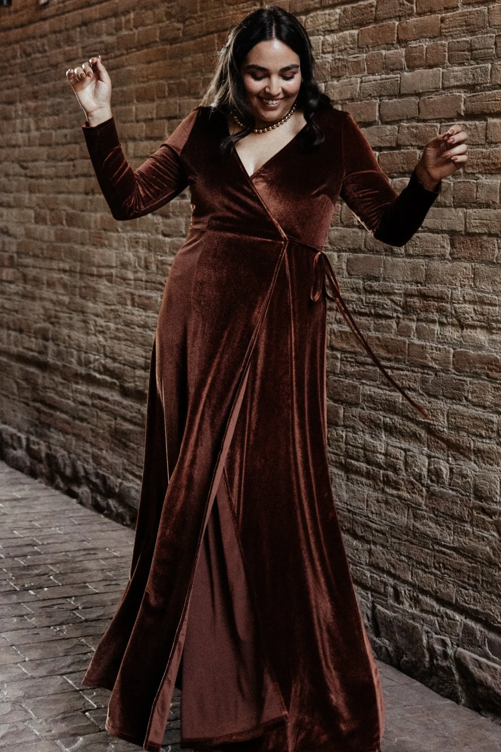 Baltic Born bump friendly|WINTER ESSENTIALS|Esmerelda Velvet Wrap Maxi Dress | Bronze