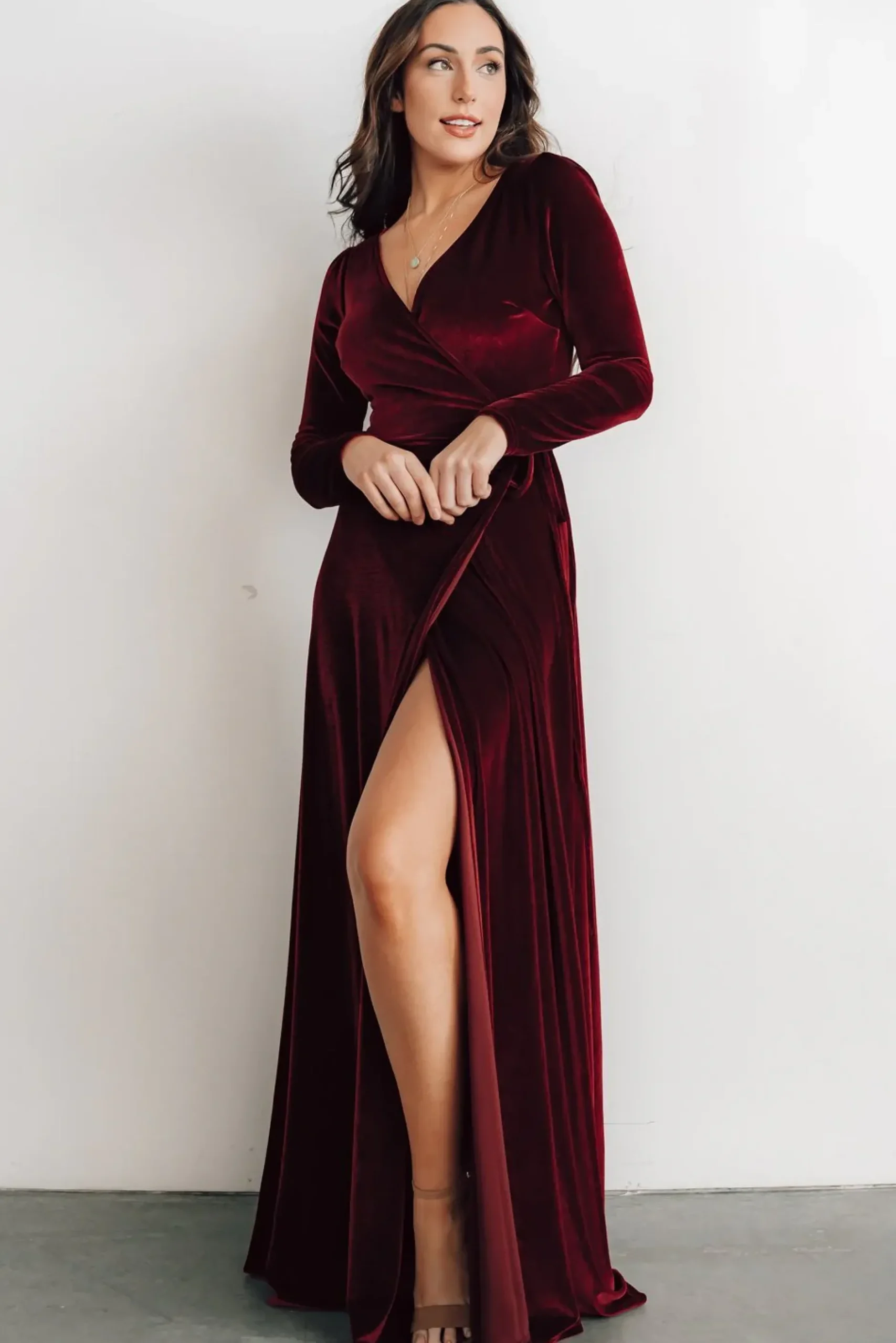 Baltic Born bump friendly|WINTER ESSENTIALS|Esmerelda Velvet Wrap Maxi Dress | Merlot