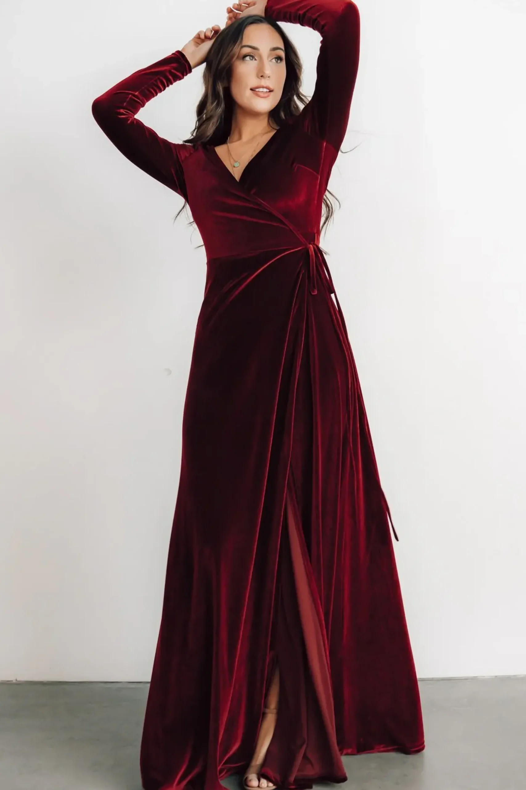 Baltic Born bump friendly|WINTER ESSENTIALS|Esmerelda Velvet Wrap Maxi Dress | Merlot