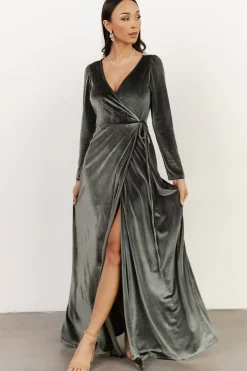 Baltic Born WINTER ESSENTIALS|SALE|Esmerelda Velvet Wrap Maxi Dress | Eucalyptus