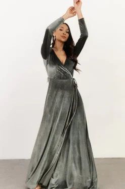 Baltic Born WINTER ESSENTIALS|SALE|Esmerelda Velvet Wrap Maxi Dress | Eucalyptus