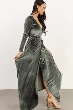Baltic Born WINTER ESSENTIALS|SALE|Esmerelda Velvet Wrap Maxi Dress | Eucalyptus