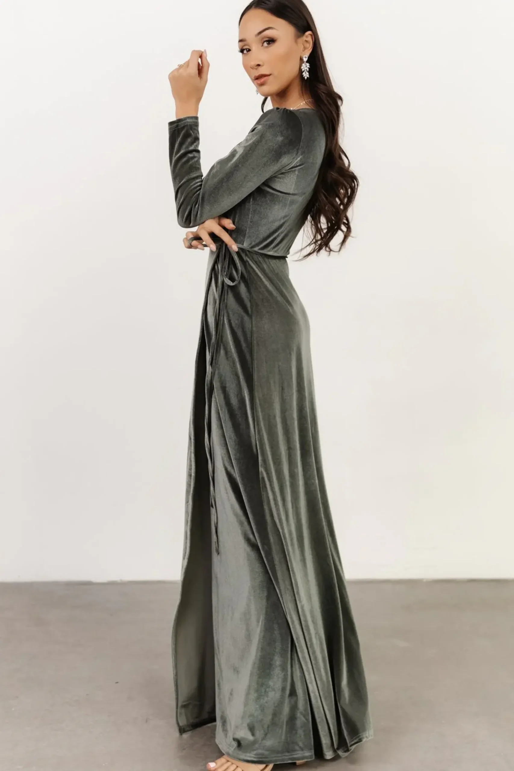 Baltic Born WINTER ESSENTIALS|SALE|Esmerelda Velvet Wrap Maxi Dress | Eucalyptus