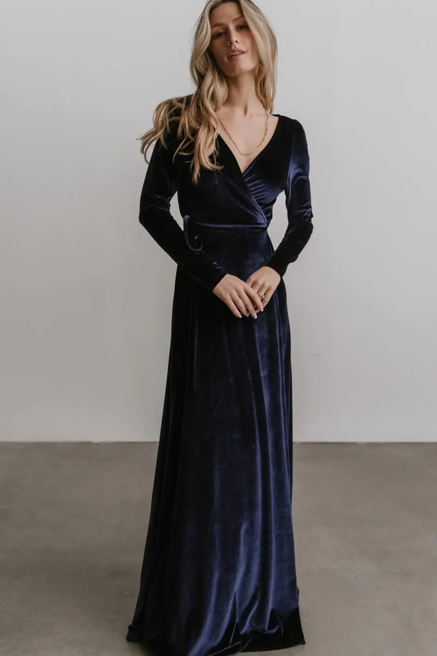 Baltic Born WINTER ESSENTIALS|SALE|Esmerelda Velvet Wrap Maxi Dress | Navy