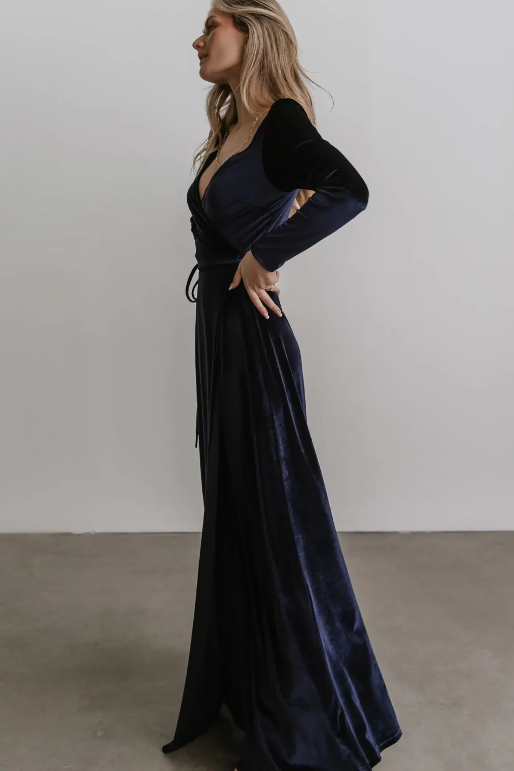 Baltic Born WINTER ESSENTIALS|SALE|Esmerelda Velvet Wrap Maxi Dress | Navy
