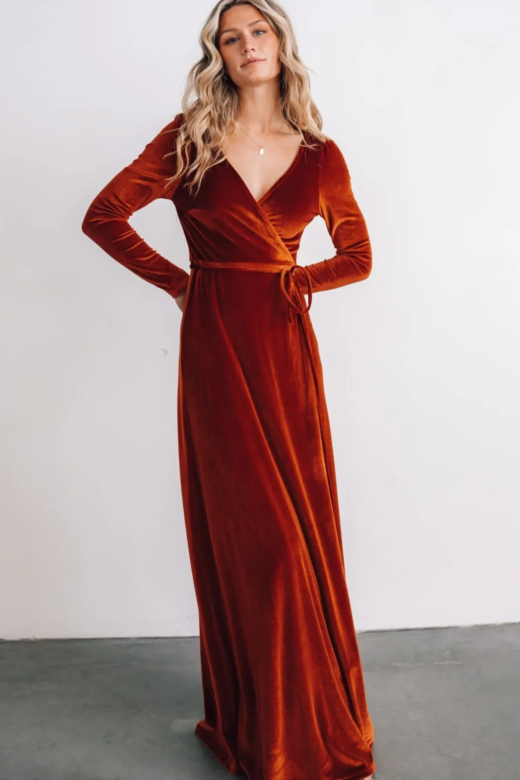 Baltic Born WINTER ESSENTIALS|SALE|Esmerelda Velvet Wrap Maxi Dress | Rust