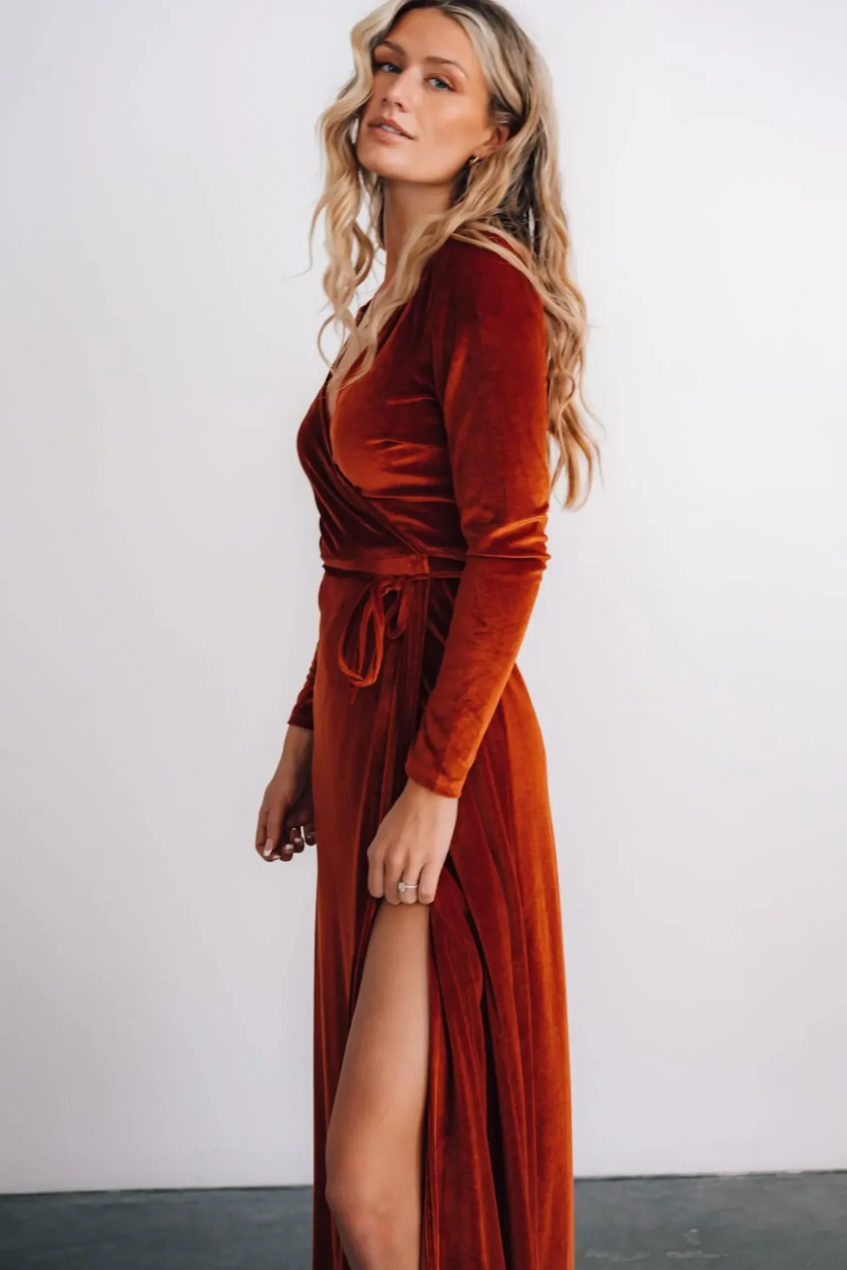 Baltic Born WINTER ESSENTIALS|SALE|Esmerelda Velvet Wrap Maxi Dress | Rust