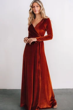 Baltic Born WINTER ESSENTIALS|SALE|Esmerelda Velvet Wrap Maxi Dress | Rust