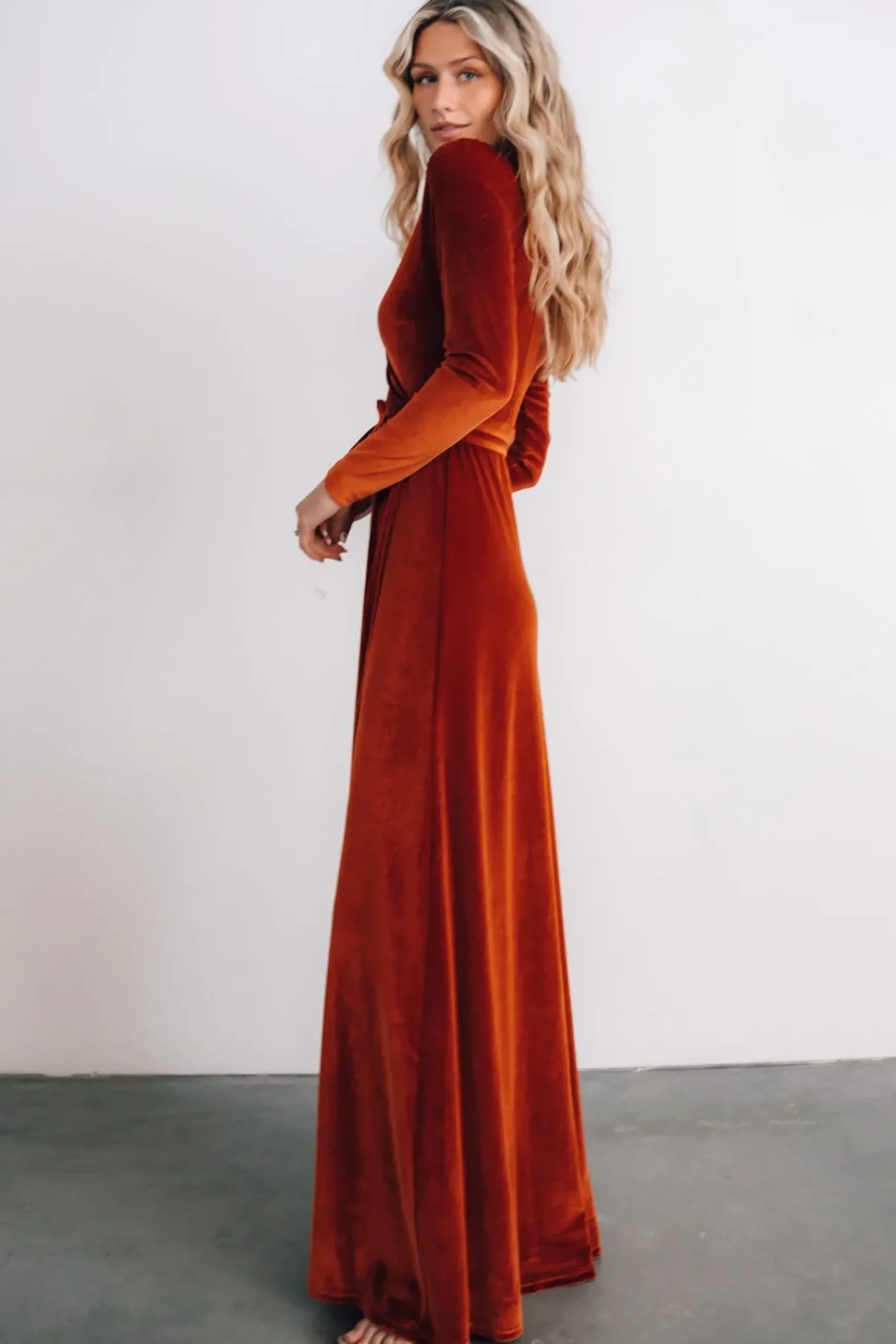 Baltic Born WINTER ESSENTIALS|SALE|Esmerelda Velvet Wrap Maxi Dress | Rust