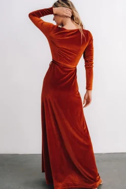 Baltic Born WINTER ESSENTIALS|SALE|Esmerelda Velvet Wrap Maxi Dress | Rust