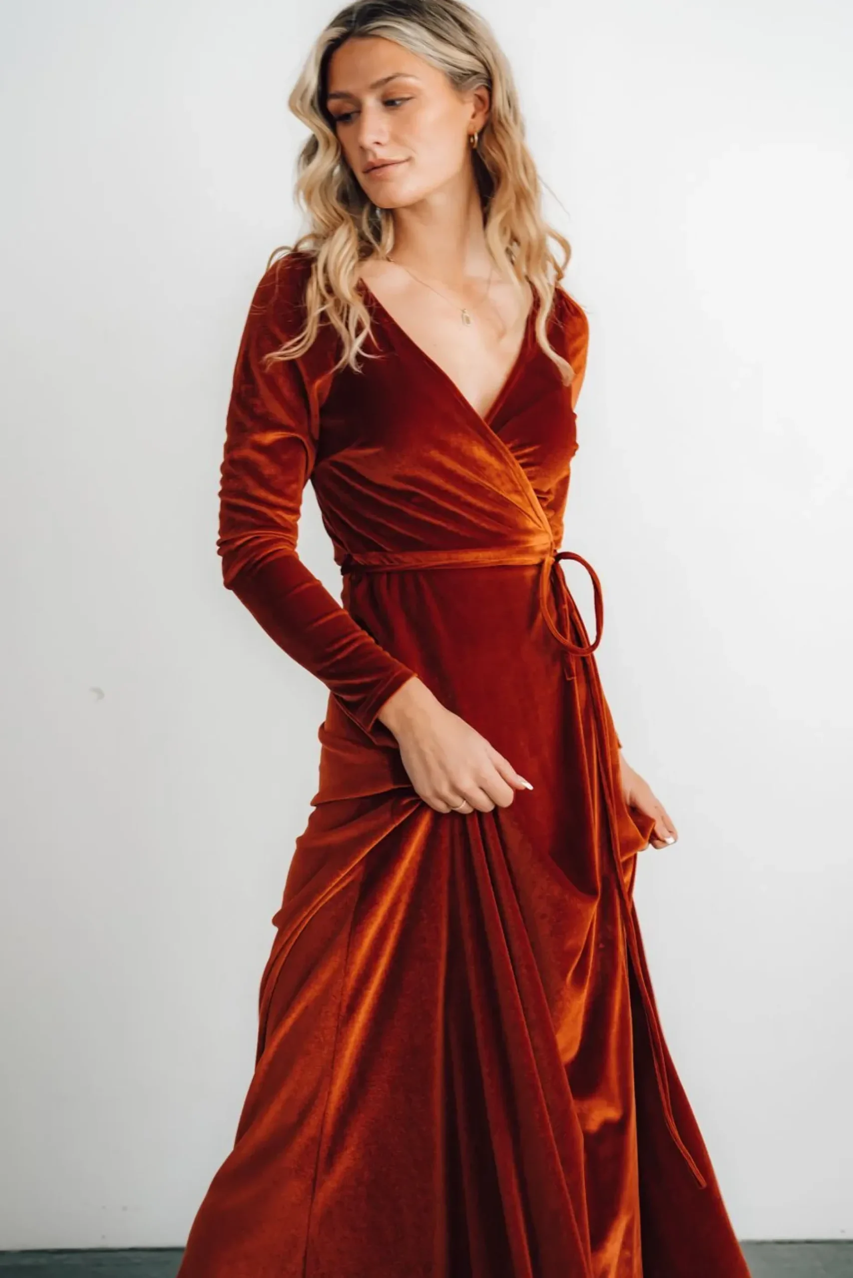 Baltic Born WINTER ESSENTIALS|SALE|Esmerelda Velvet Wrap Maxi Dress | Rust