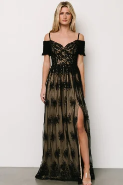Baltic Born tulle styles|Esperanza Tulle Embroidered Maxi Dress | Black + Nude