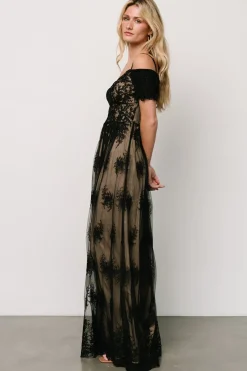 Baltic Born tulle styles|Esperanza Tulle Embroidered Maxi Dress | Black + Nude