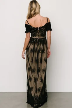 Baltic Born tulle styles|Esperanza Tulle Embroidered Maxi Dress | Black + Nude